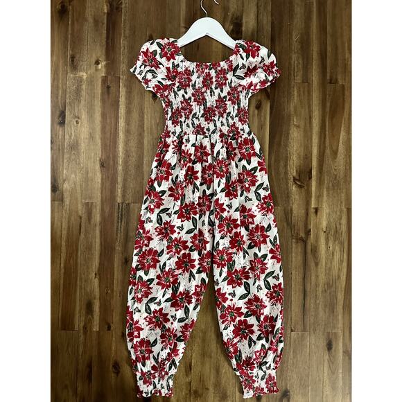 NWT SweetHoney Smocked Knit Romper Short Sleeve Red Pretty Poinsettia Pants 7 - Picture 4 of 7